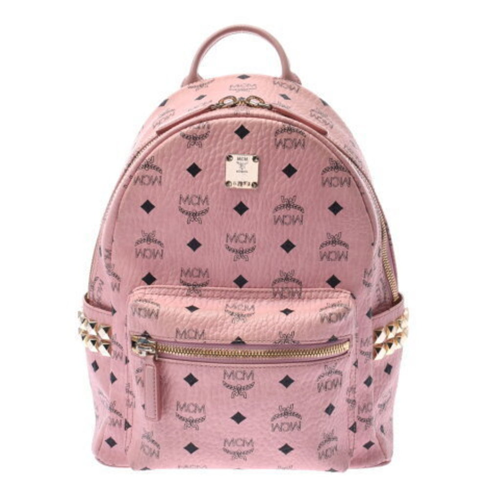 Mcm Backpack Side Studs Pink Leather Rucksack Bac… - image 1